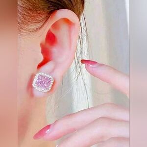 Fashion Jewelry Pink and Silver Square Earrings